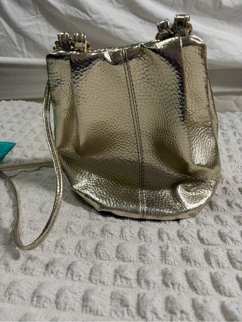 Gold Metallic Crossbody Bucket Bag with Adjustable Strap